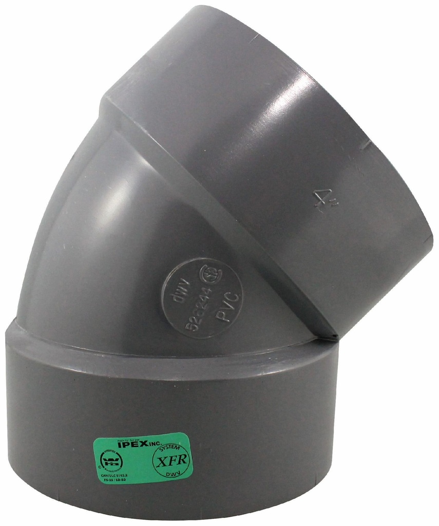4"x45D PVC DWV SHORT TURN ELBOW HxH SYSTEM XFR