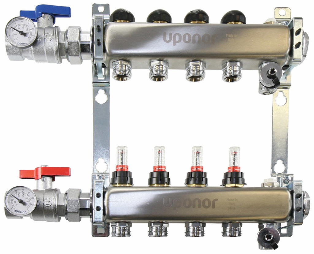 Stainless-steel Manifold Assembly, 1" with flow meter, B&I, ball valve, 3 loops