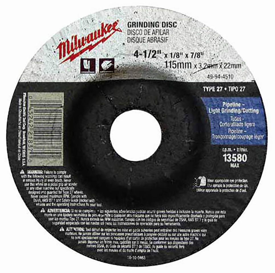 4-1/2 x 1/4 x 7/8 Grinding Wheel Type 27 (Bulk 10)