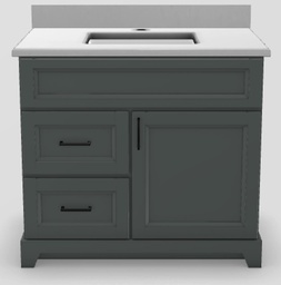 [2570160] 36" LH Drawer Standard Vanity Bellrose with Square Handles and 1-Hole Quartz Top