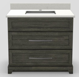 [2570273] 36" Dresser Standard Vanity Modern Shaker with Long Curved Handles and 1-Hole Quartz Top