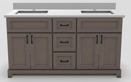 [2570409] 60" Double Sink Standard Vanity Bellrose with Bevelled Black Handles and 1-Hole Quartz Top