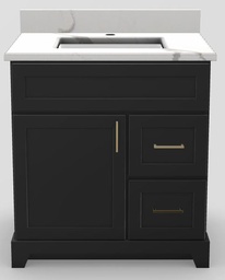 [2570317] 30" RH Drawer Standard Vanity Modern Shaker with Square Handles and 1-Hole Quartz Top