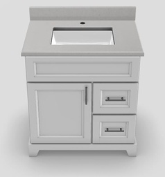 [2570316] 30" RH Drawer Standard Vanity Bellrose with Bar Handles and 1-Hole Quartz Top