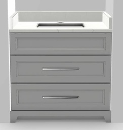 [2570288] 36" Dresser Standard Vanity Bellrose with Long Curved Handles and 1-Hole Quartz Top