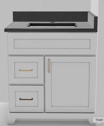 [2570306] 30" LH Drawer Vanity Modern Shaker with Square Handles and 1-Hole Quartz Top