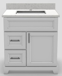 [2570312] 30" LH Drawer Standard Vanity Bellrose with Bar Handles and 1-Hole Quartz Top