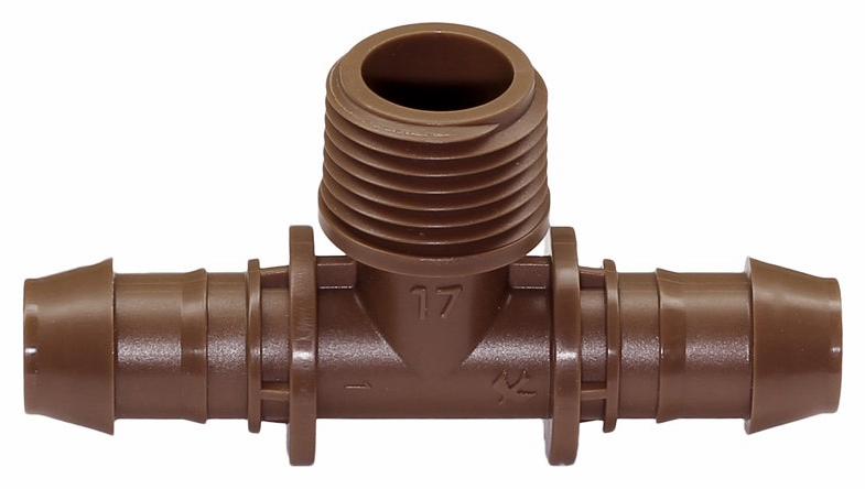 17mm Barb x 1/2 MPT x 17mm Barb Tee Male Adapter