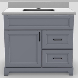 [2570110] 36" RH Drawer Standard Vanity Bellrose with Square Handles and 1-Hole Quartz Top
