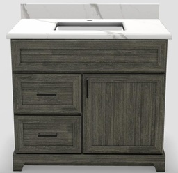 [2570265] 36" LH Drawer Standard Vanity Modern Shaker with Slim Handles and 1-Hole Quartz Top