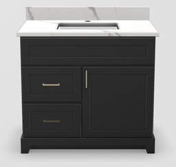 [2570165] 36" LH  Drawer Standard Vanity Modern Shaker with Square Handles and 1-Hole Quartz Top
