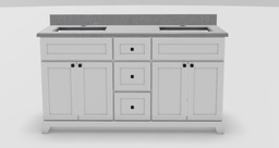 [2570412] 60" Double Sink Standard Vanity Modern Shaker with Prestige Knobs and 1-Hole Quartz Top